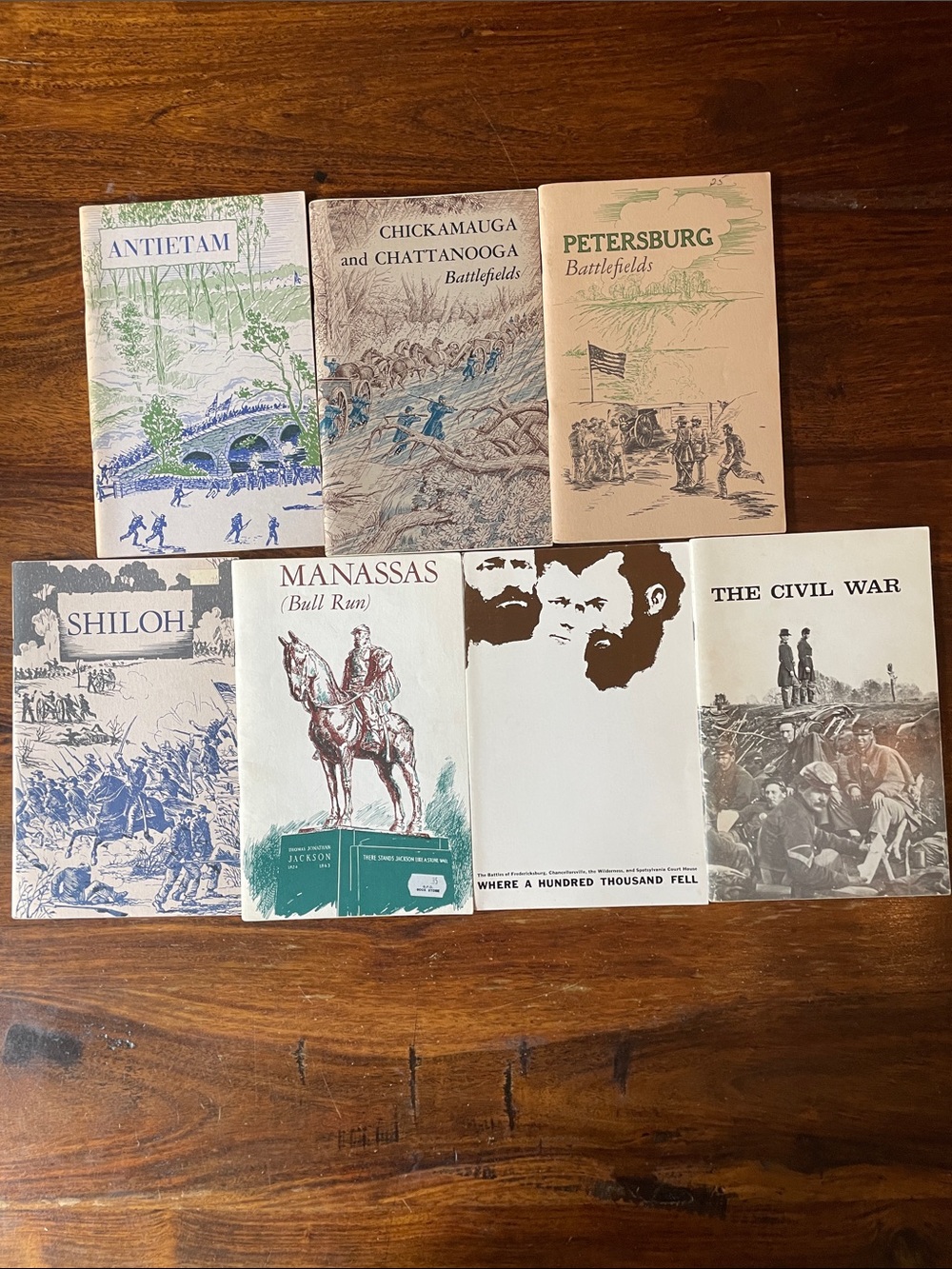 Set of Civil War Battlefield Booklets in Cream, Beige, and Green Covers